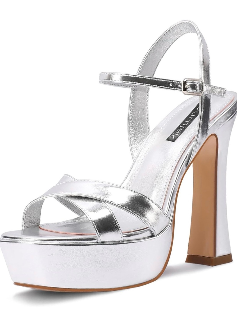 NWT/NWB Metallic Silver Platform Sandals with Ankle Strap